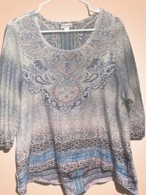 World Unity Mixed Paisley Scoop Neck Embelished Sweater - Size Large